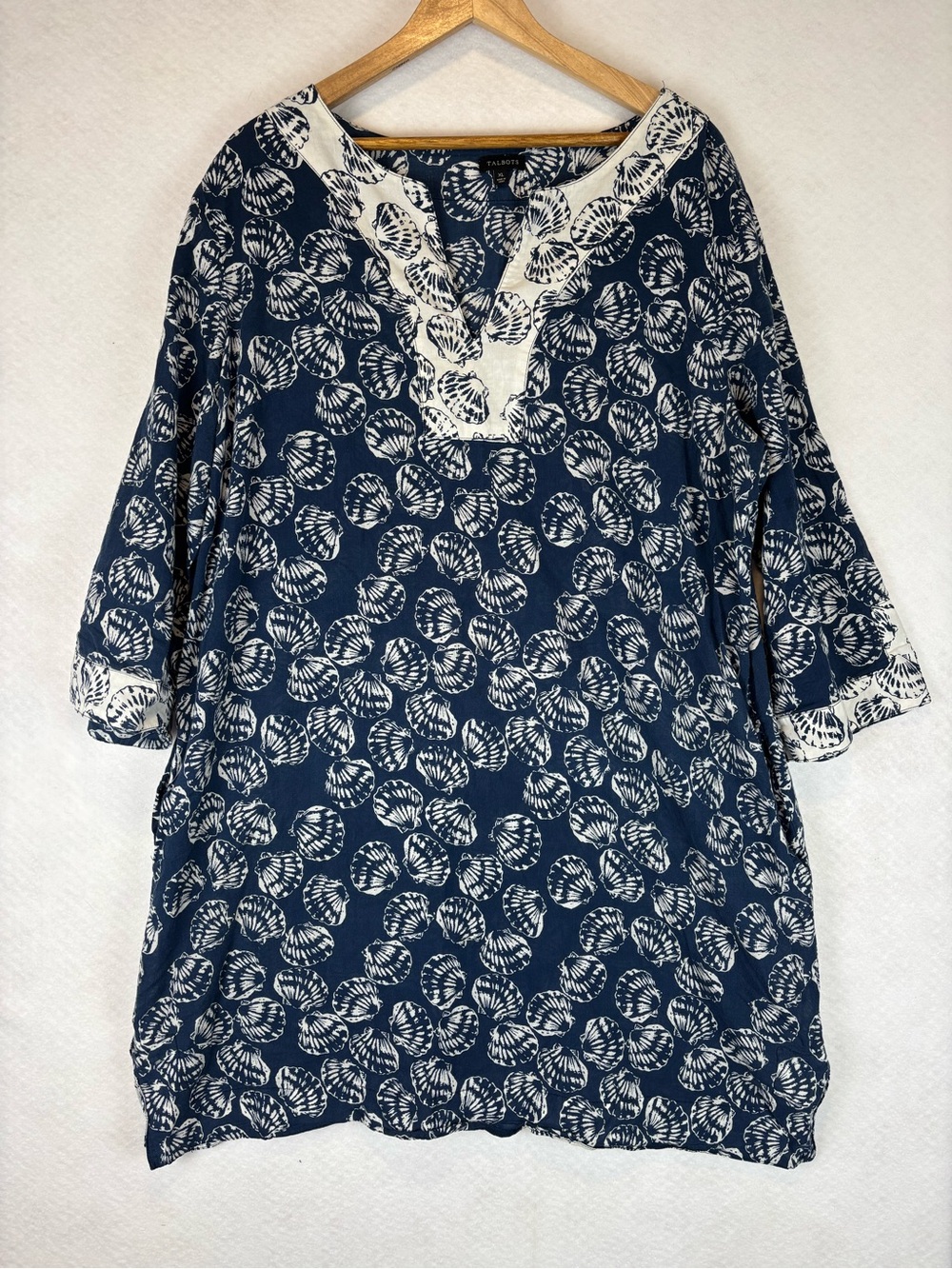 Talbots Shell Tunic Top XL Blue White Beach Swim Cover Up Coastal Lightweight